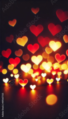 Red and yellow heart shapes bokeh