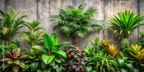 Lush Tropical Plants Against a Concrete Wall - Vertical Garden, Urban Jungle, Greenery, Nature,  Green Wall