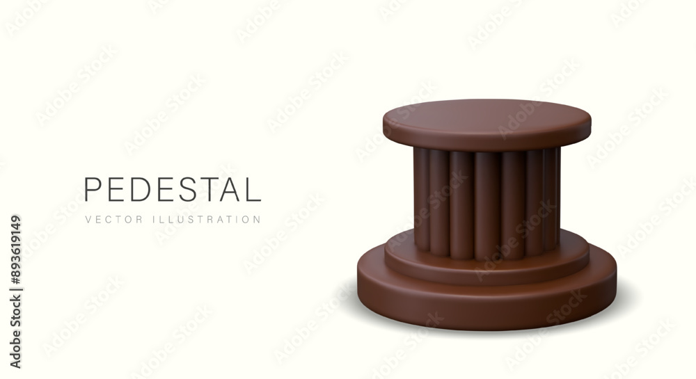 Realistic round pedestal. Empty brown award stand. Column for demonstration, advertising Realistic round pedestal. Empty brown award stand. Column for demonstration, advertising