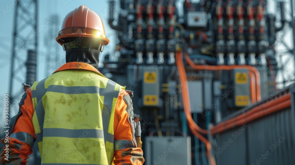 Electrical Engineer in Safety Gear at Power Substation Electrical Engineer in Safety Gear at Power Substation
