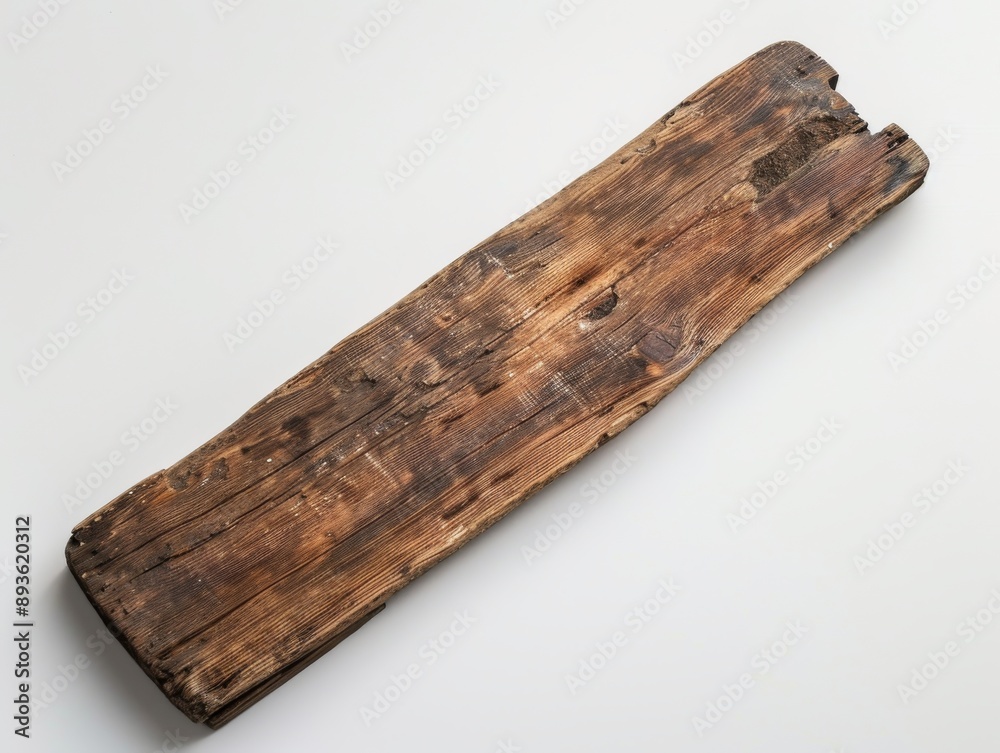 Fototapeta premium Weathered Wooden Plank on White Background.
