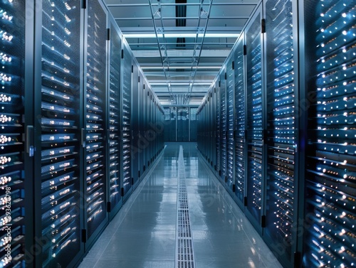 Rows of servers in a data center.