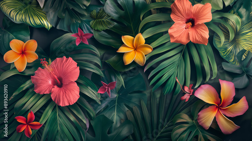 Exotic tropical flowers background