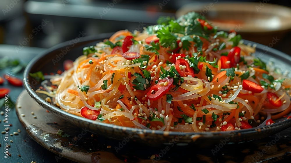 Vibrant Thai Papaya Salad with Fresh Herbs and Vegetables on Plate Vibrant Thai Papaya Salad with Fresh Herbs and Vegetables on Plate