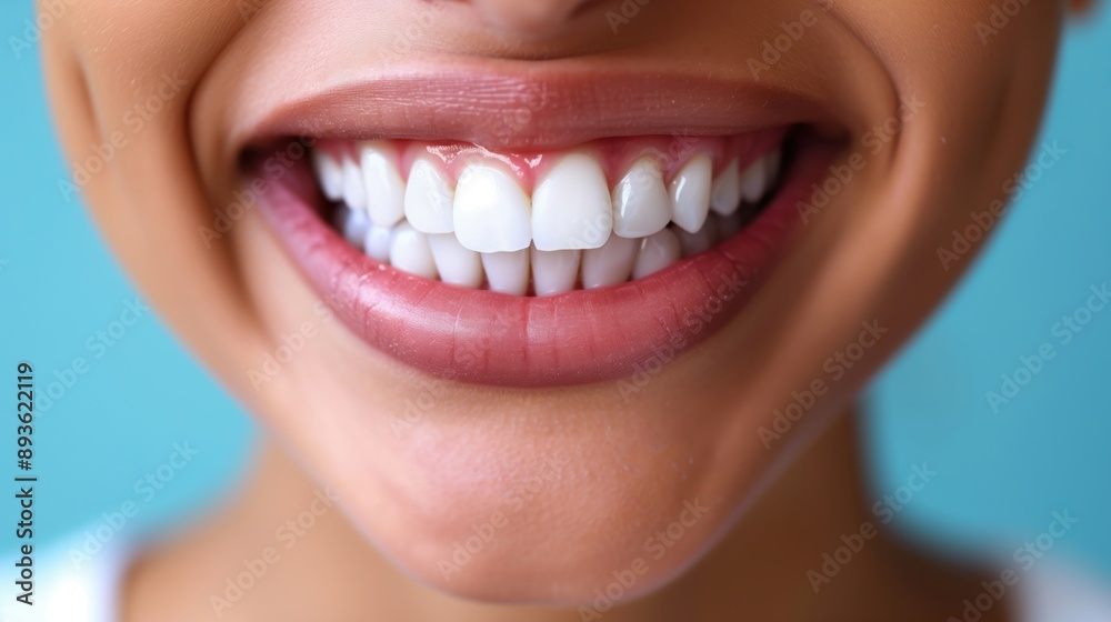 Closeup women smile showing white tooth with empty background. Dentist care concept. Closeup women smile showing white tooth with empty background. Dentist care concept.