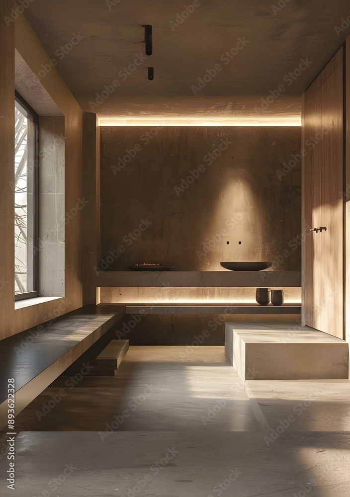 Minimalist Bathroom Interior Design with Concrete and Wood