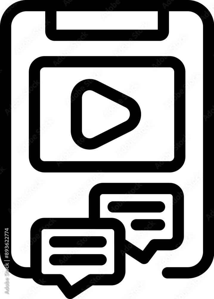 Line icon of a smartphone with video player and chat bubbles, depicting online communication Line icon of a smartphone with video player and chat bubbles, depicting online communication