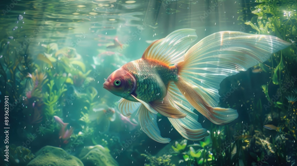 Fish with beautiful, angelic wings floating in a tranquil, underwater haven Fish with beautiful, angelic wings floating in a tranquil, underwater haven