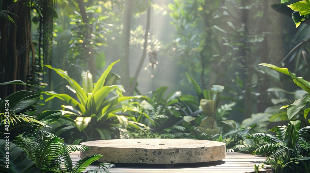 Serene tropical jungle scene with lush greenery and sunlight filtering through the canopy. Serene tropical jungle scene with lush greenery and sunlight filtering through the canopy.