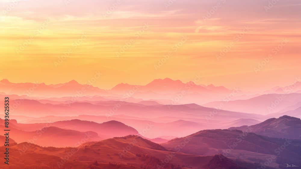 Divine sunset over distant mountains, with a sky painted in shades of orange and pink Divine sunset over distant mountains, with a sky painted in shades of orange and pink