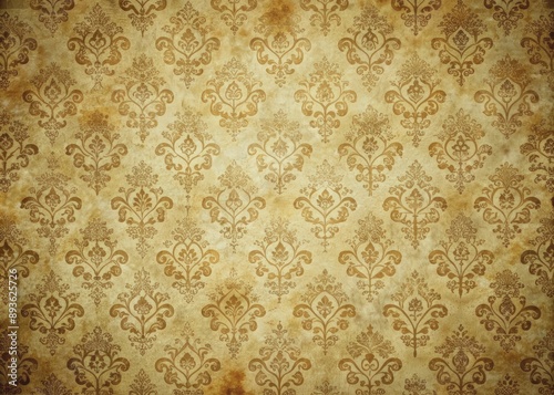 Vintage distressed paper backdrop with ornate retro patterns, perfect for adding text or design, featuring a nostalgic and eclectic interior decor inspiration with ample copy space.