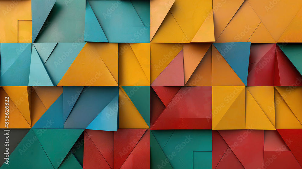 Colorful Geometric Abstract Art with Triangles and Shapes in Mosaic Pattern Colorful Geometric Abstract Art with Triangles and Shapes in Mosaic Pattern