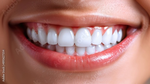 Closeup women smile showing white tooth with empty background. Dentist care concept.