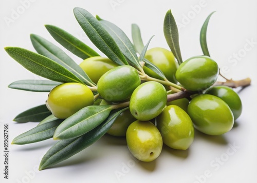 Wallpaper Mural Fresh green olive branch with ripe olives and delicate leaves sprawling across a crisp white background, evoking a sense of rustic Italian charm. Torontodigital.ca