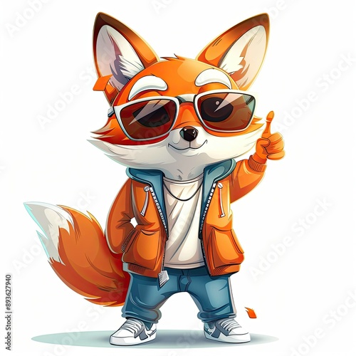 Playful Cartoon Fox Mascot in Trendy Fashion Style with Detailed Fox Face Illustration and Graphic Elements, Featuring a Furry Baby Fox Character on a White Background, Perfect for Fashionable Animal  © PixelParlour