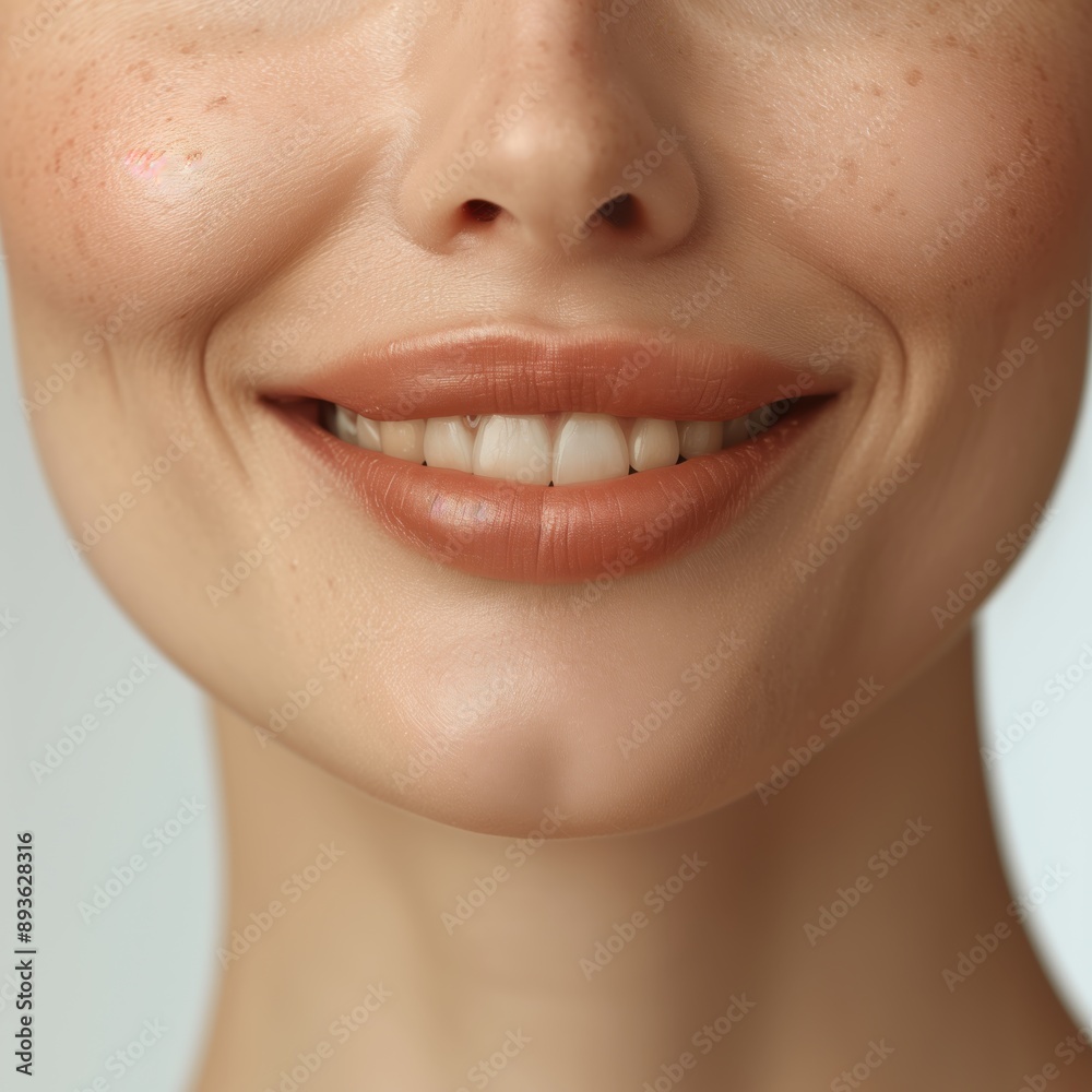 Obraz premium Closeup women smile showing white tooth with empty background. Dentist care concept.