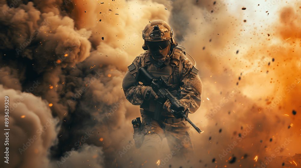 Soldier in tactical vest performing explosive breach Soldier in tactical vest performing explosive breach