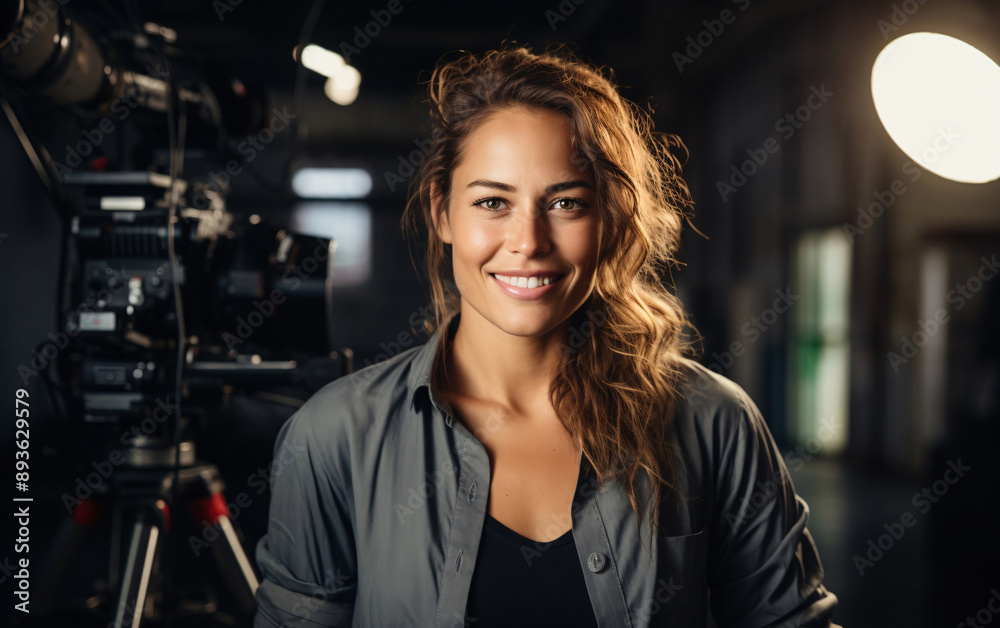 Smiling Female Filmmaker in Studio