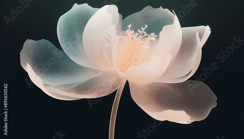 Aesthetic botanical x-ray of peony. Harmonious forms. Minimalism concept. Light color palette. Generative AI