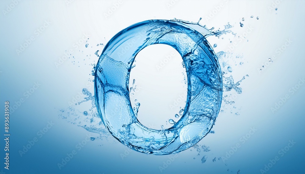 Capital letter O made of blue water splashes or ice on light background. Scrapbook activity. Generative AI Capital letter O made of blue water splashes or ice on light background. Scrapbook activity. Generative AI