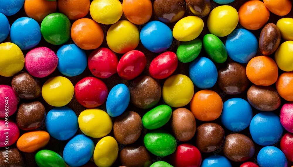 Close up of a pile of colorful chocolate coated candies. Candy background. Generative AI Close up of a pile of colorful chocolate coated candies. Candy background. Generative AI