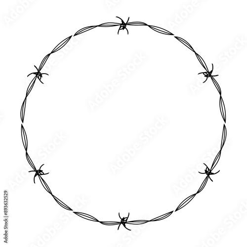 wire barb silhouette frame, circle shape, wire frame graphic art line