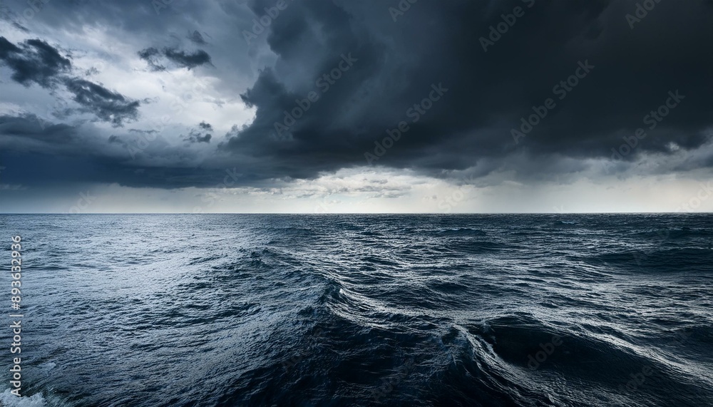 Dark sea surface with a dramatic cloudy sky above. Approaching storm. Generative AI Dark sea surface with a dramatic cloudy sky above. Approaching storm. Generative AI