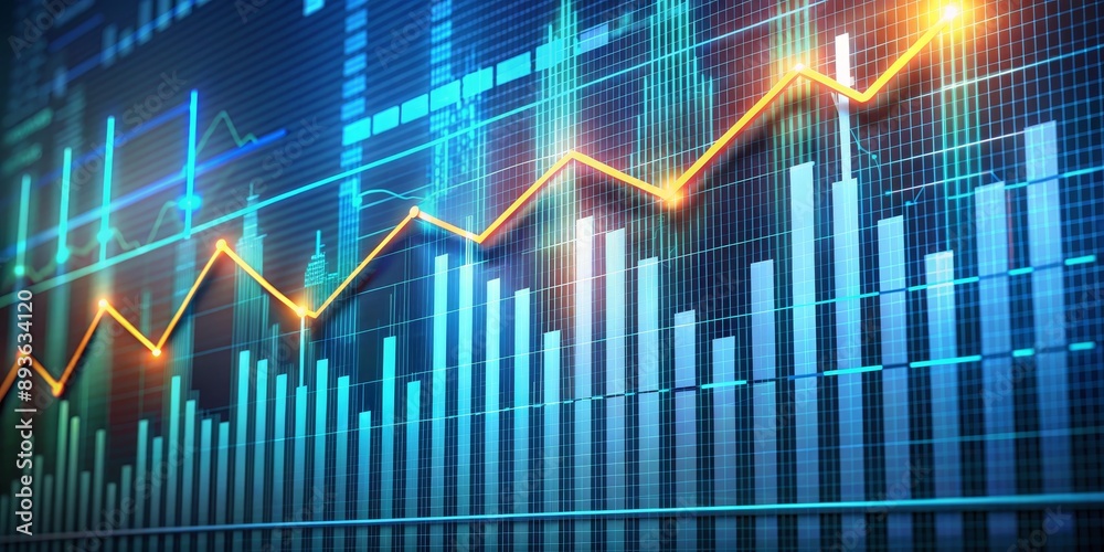 Upward Trend Line on Blue Financial Chart - Growth, Success, Investment Upward Trend Line on Blue Financial Chart - Growth, Success, Investment