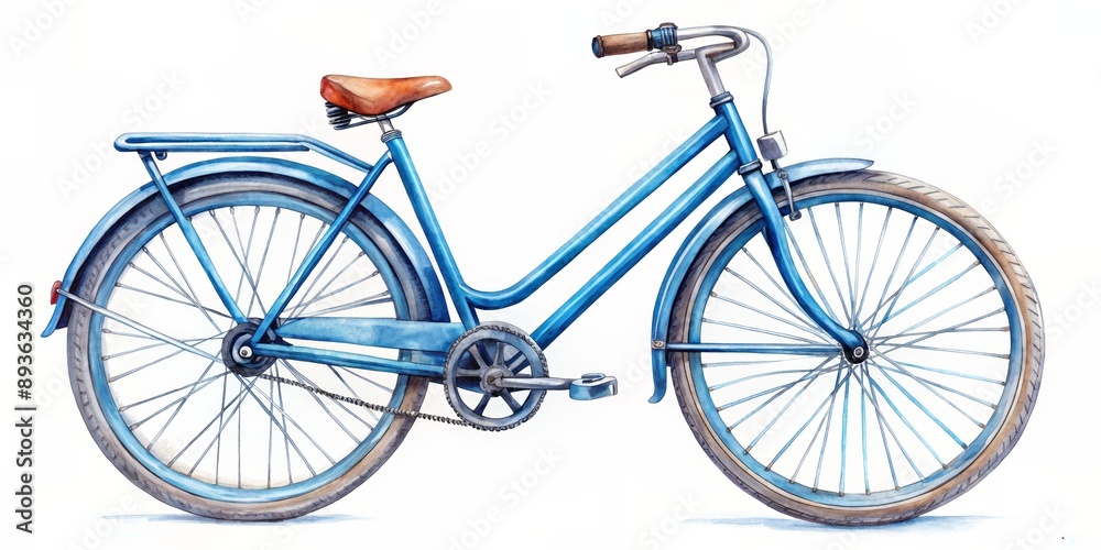 Fototapeta premium Watercolor Illustration of a Blue Vintage Bicycle