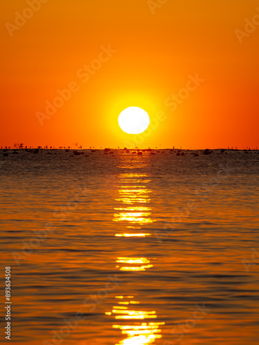 Beautiful sunrise over the morning sea.