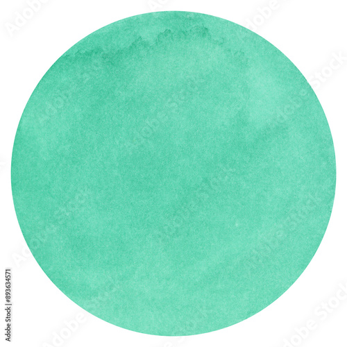 Watercolor cool green circle shape wash with texture. Hand drawn and painted on isolated background 