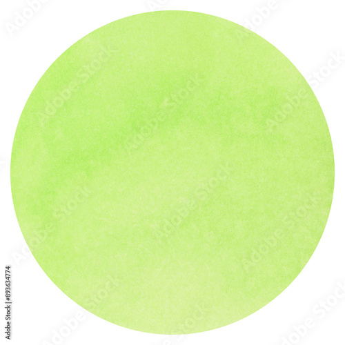 Watercolor light green circle shape wash. Hand drawn and painted on isolated background 