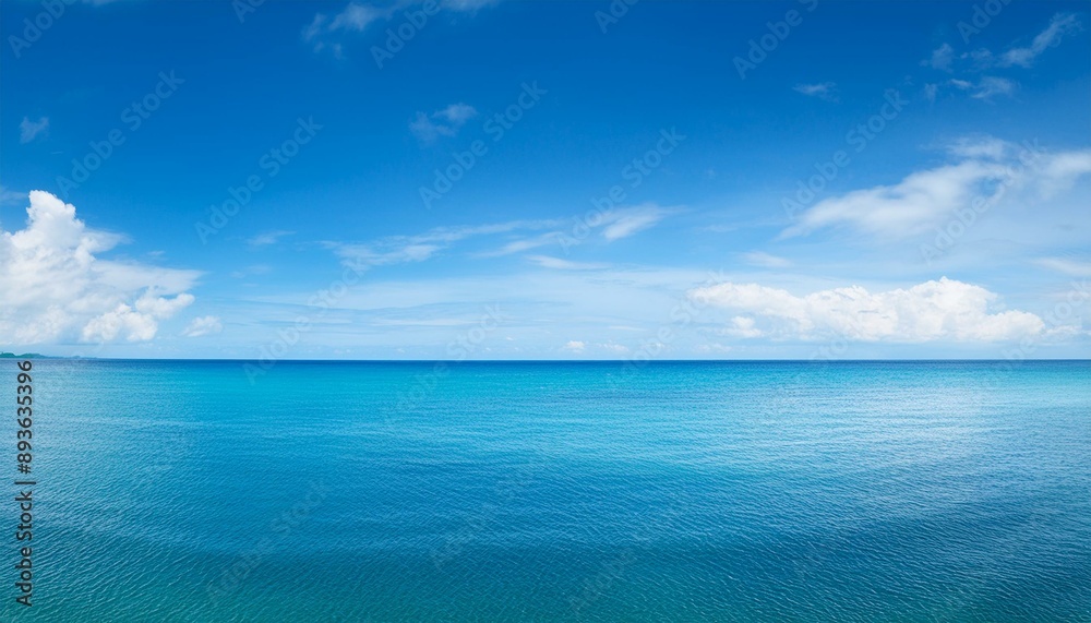 Panorama landscape of empty blue sea and sky blue background. Generative AI Panorama landscape of empty blue sea and sky blue background. Generative AI