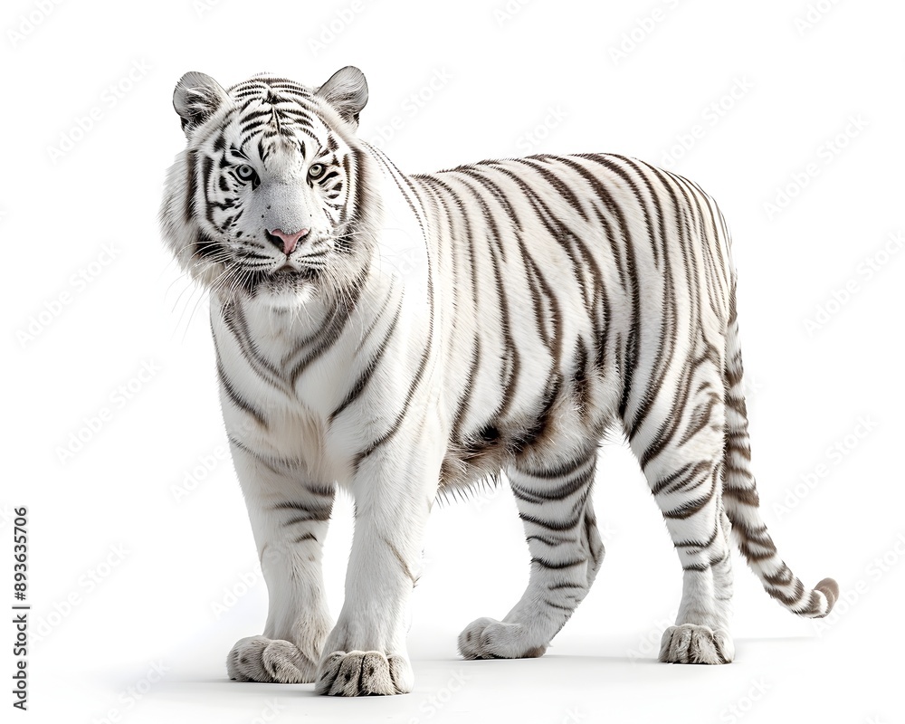 Fototapeta premium Majestic White Tiger Showcasing Powerful Presence on White Background