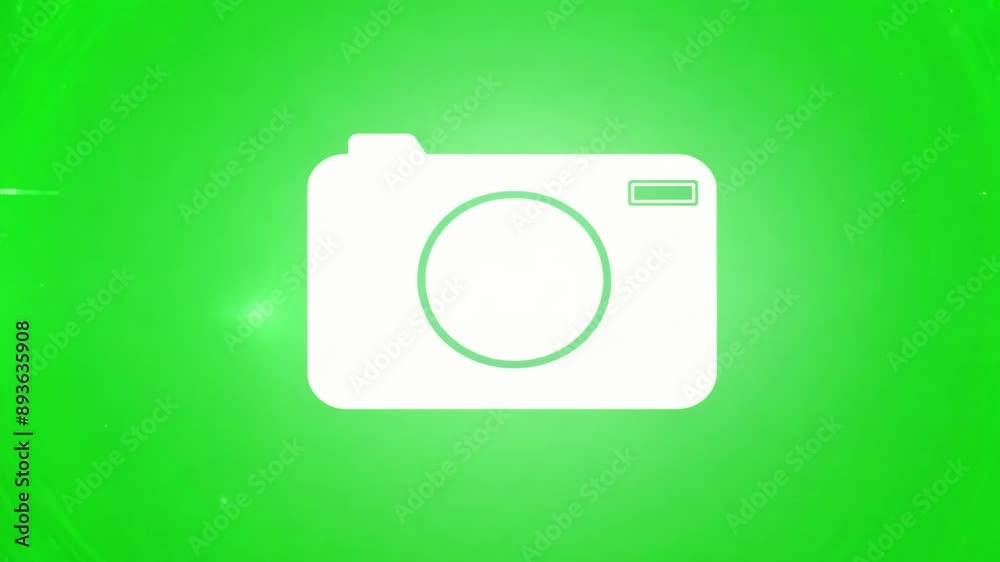 A white camera icon against a green screen with digital effects - perfect for symbolizing photography or videography. A white camera icon against a green screen with digital effects - perfect for symbolizing photography or videography.