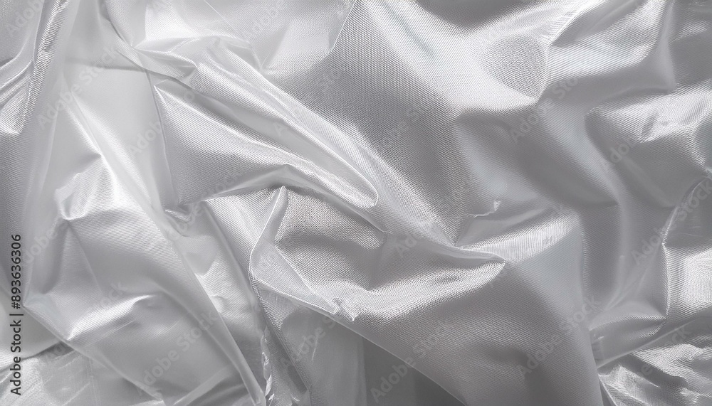 Obraz premium Transparent white glossy wrinkled plastic texture. Crumpled thin plastic backdrop. Generative AI
