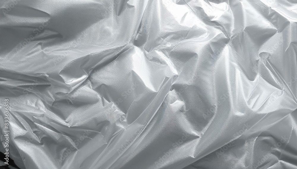 Transparent white glossy wrinkled plastic texture. Crumpled thin plastic backdrop. Generative AI Transparent white glossy wrinkled plastic texture. Crumpled thin plastic backdrop. Generative AI