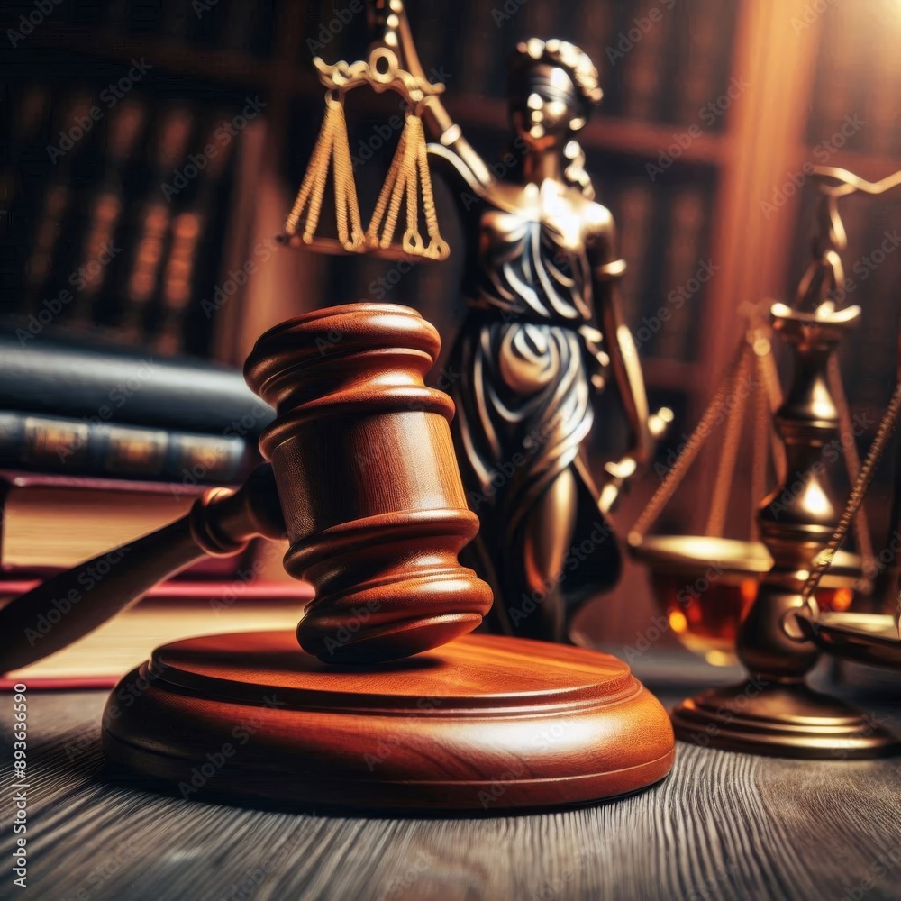 Symbol of justice and law, Judge's gavel on a table in the courtroom Symbol of justice and law, Judge's gavel on a table in the courtroom
