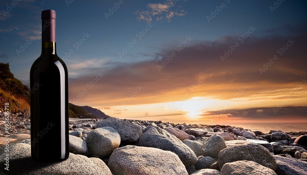 Wine bottle on rock ground