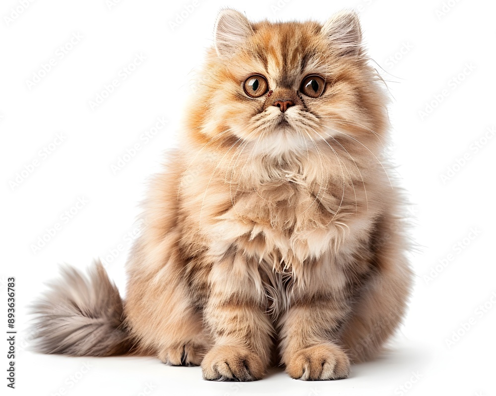 Fluffy Persian Cat Sitting Primly on White Background Fluffy Persian Cat Sitting Primly on White Background