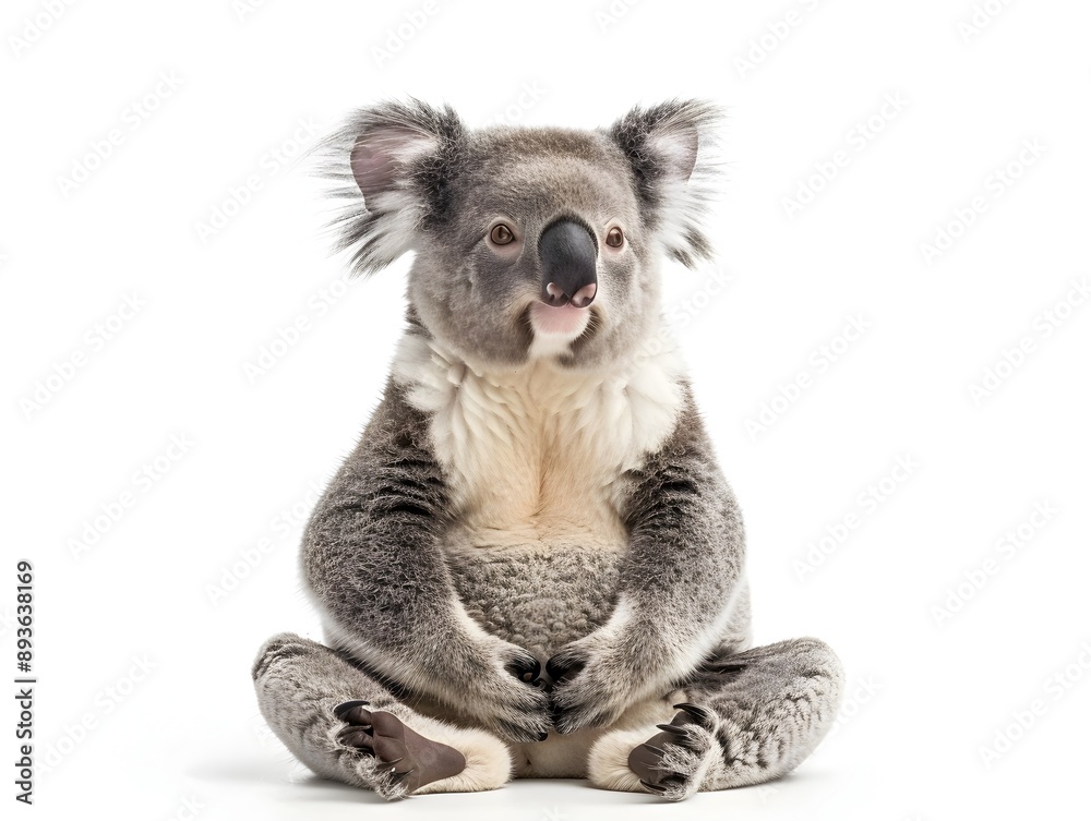 Obraz premium Serene Koala Sitting on Hind Legs Against White Background