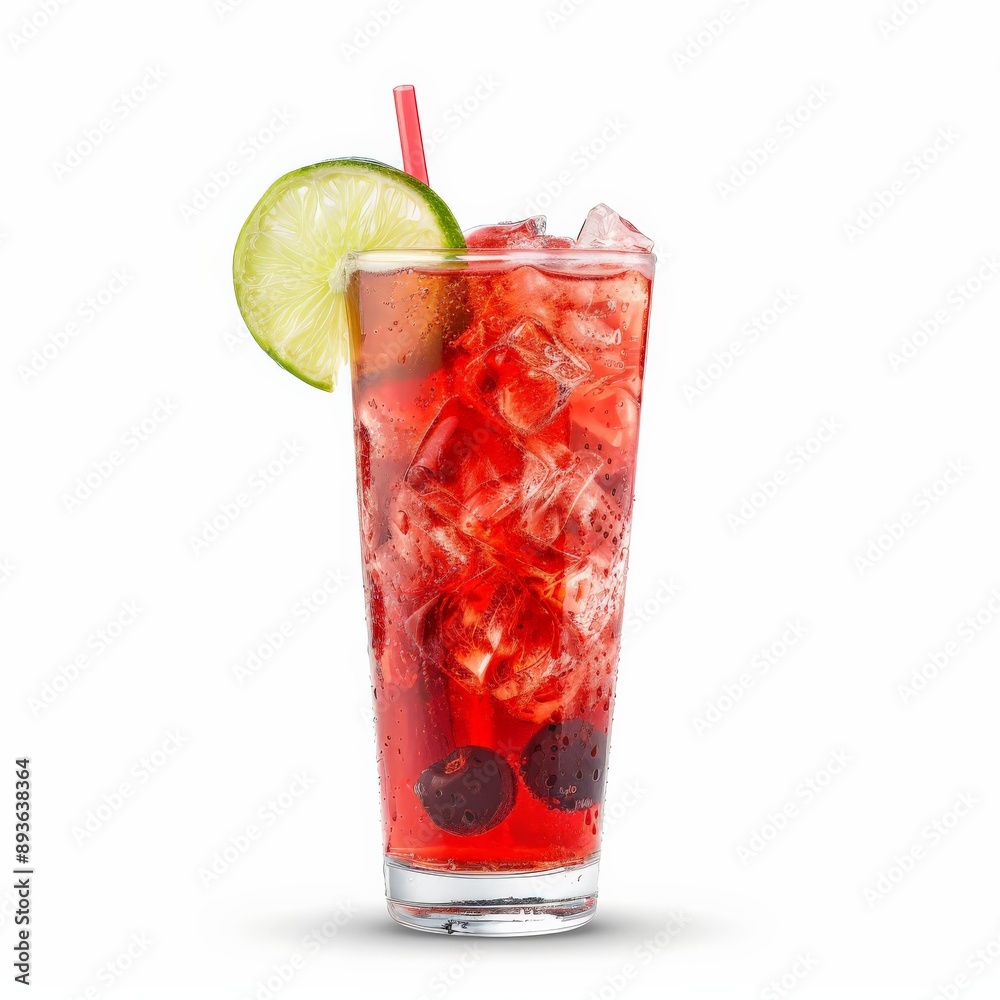 A refreshing Cherry Lime Rickey with ice and lime garnish A refreshing Cherry Lime Rickey with ice and lime garnish