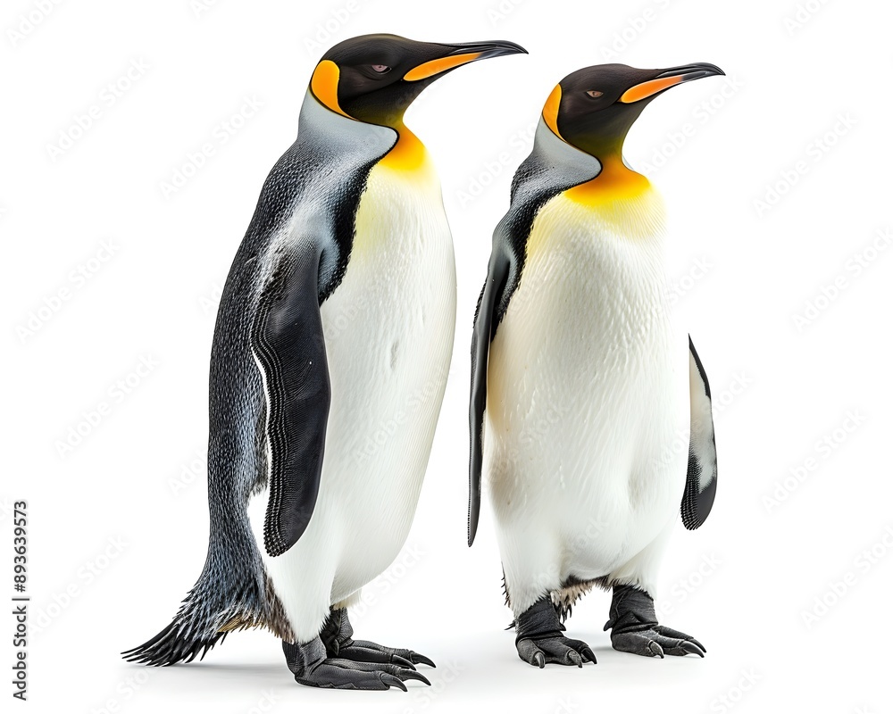 Naklejka premium Elegant Penguins Standing Side by Side on White Background