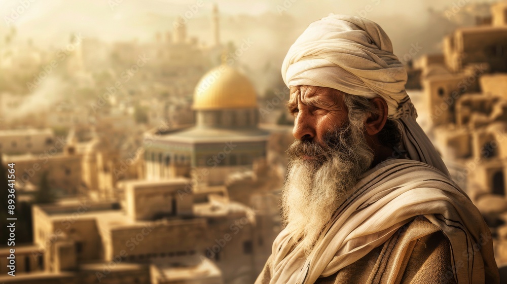 religious prophet looking in profile with israel background religious prophet looking in profile with israel background