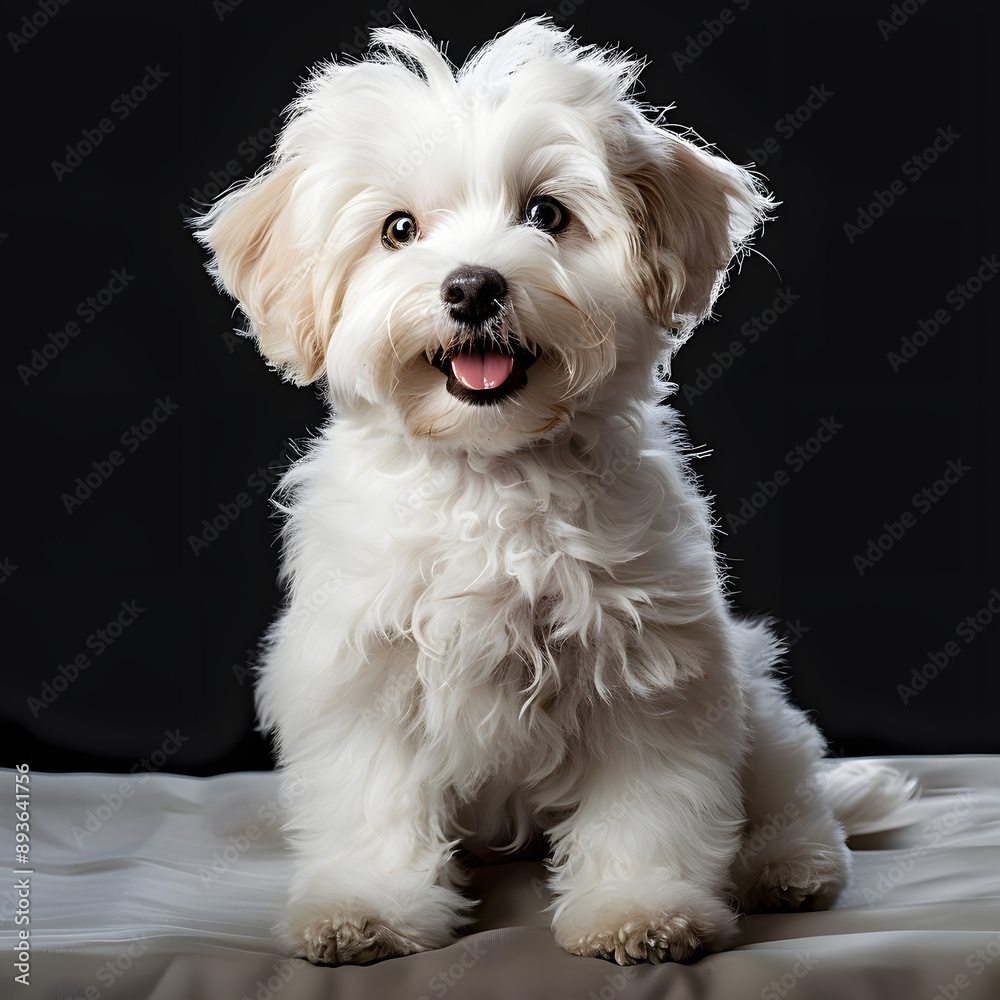 Smile maltipool Maltese poodle puppy little dog pet teddy brown white isolated Smile maltipool Maltese poodle puppy little dog pet teddy brown white isolated