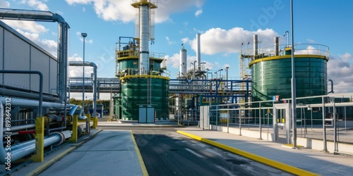 Green Ammonia and Liquefaction Facility: Labor Day Operations in Remote, Scorching Summer Heat. Dedicated Workers Ensuring Safe Production in Barren Landscape. 4K High-Resolution Illustration of Susta