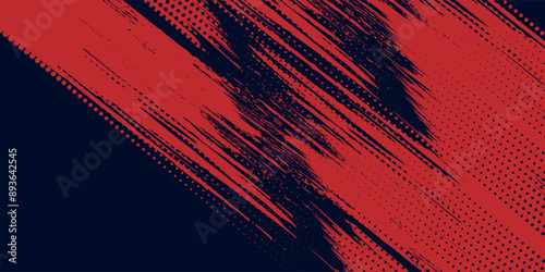 Glitch distorted grunge background. Noise destroyed texture. Red halftone dots blue color pattern gradient grunge texture background.