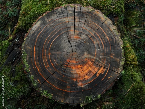 Tree Trunk Cross Section with Moss.