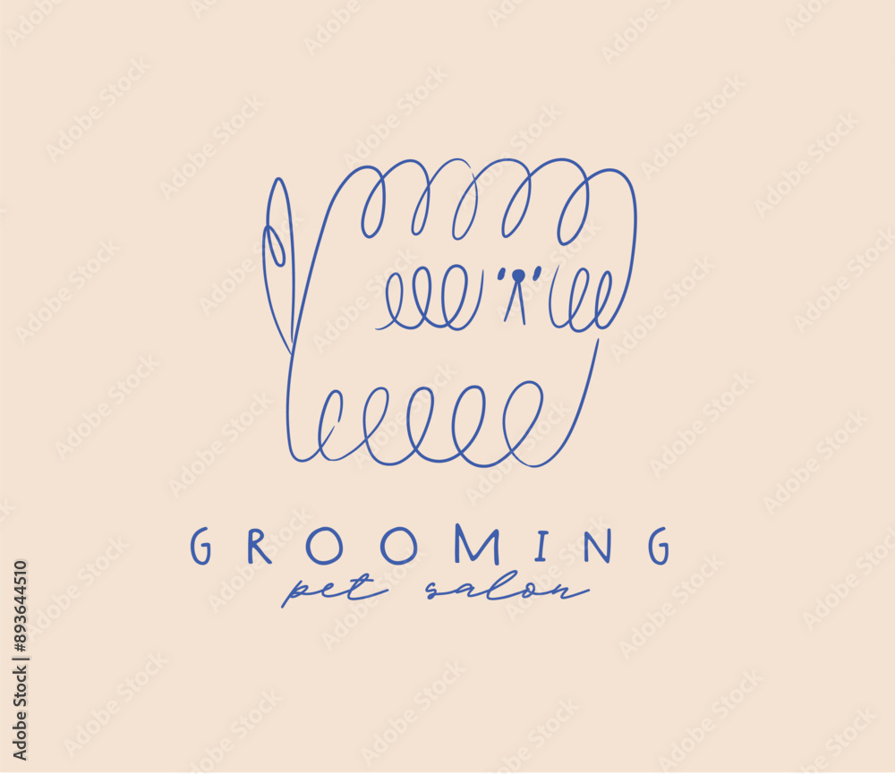 Hairy dog label with lettering grooming pet salon