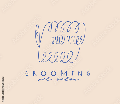 Obraz na płótnie Hairy dog label with lettering grooming pet salon w salonie